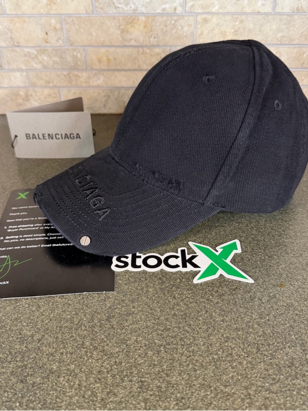 Balenciaga Studded Cap Black Distressed Logo Cap - Picture 4 of 6